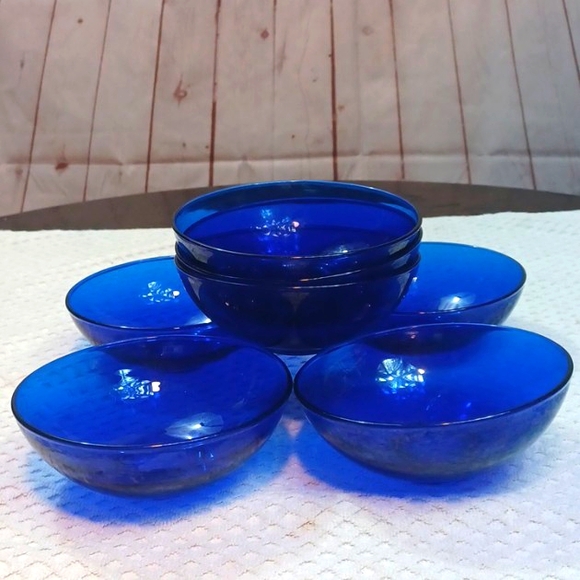 Other - Vintage  French   Glass  Cobalt  Blue  Dessert /Salad  Bowl  Set 7  5,5 X 3